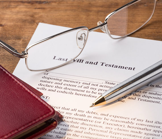 Last will and testament with glasses